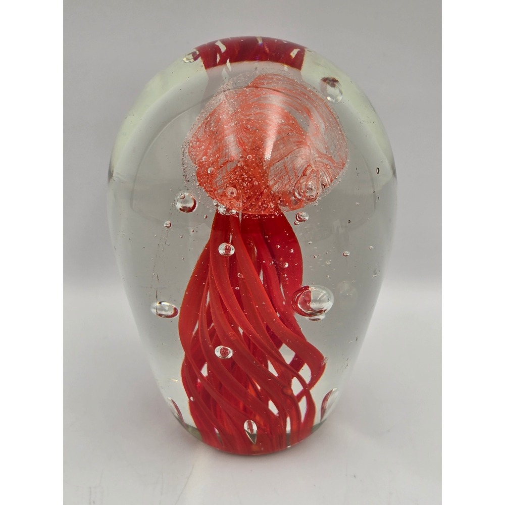 Unbranded Jellyfish Paperweight Art Glass Red 4.5 Inch Excellent Coastal‎ Decor